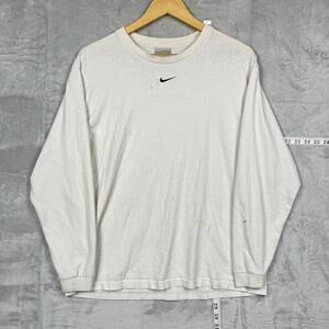 Vintage 90s Nike Center Swoosh White Long Sleeve T-Shirt Men Sz M Canada Made